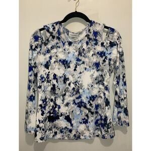 Calvin Klein Womens Cold Shoulder Abstract Print Top Long Sleeves Size M